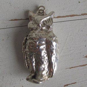 Vintage Rare Sculpted Owl Nocturnal Bird Pendant 925 Sterling Silver